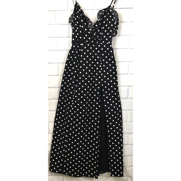 Privacy Please High Slit Black Polka Dot Dress - Picture 1 of 8